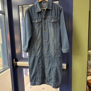 Retro Denim Jean Women's Trench Coat - Size S - Medium Wash - Vintage